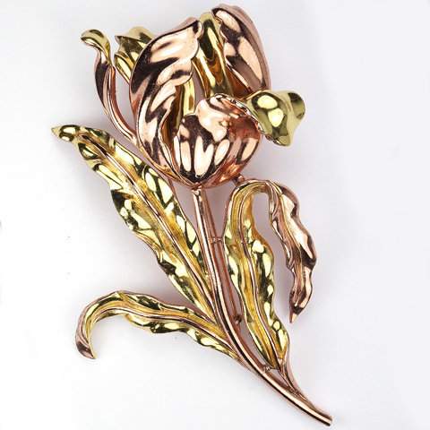Trifari 'Alfred Philippe' Yellow and Rose Gold Giant Tulip Pin Clip