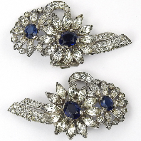 KTF Trifari 'Alfred Philippe' Sapphire and Diamonds Double Sunflower Clip Earrings