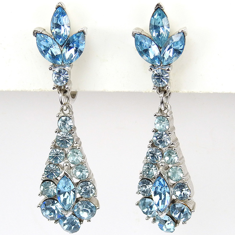 Trifari 'Alfred Philippe' Aquamarine Pendant Clip Earrings