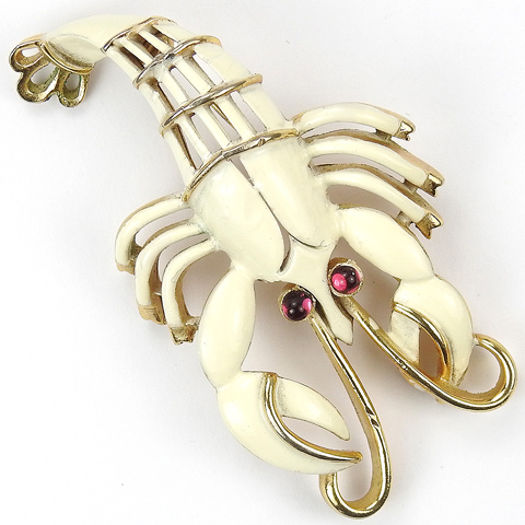 Trifari White Enamelled Lobster Pin