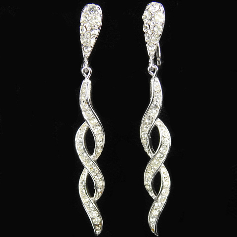 Trifari 'Alfred Philippe' Pendant Pave Wisps Clip Earrings