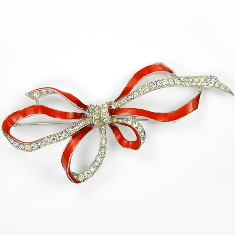 Trifari 'Alfred Philippe' Pave and Red Enamel Bow Pin