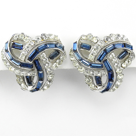 Trifari 'Alfred Philippe' Pave and Sapphire Baguettes Infinite Loop Clip Earrings