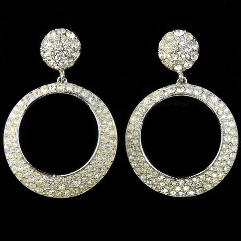 Trifari 'Alfred Philippe' Pave Circles Pendant Hoop Clip Earrings