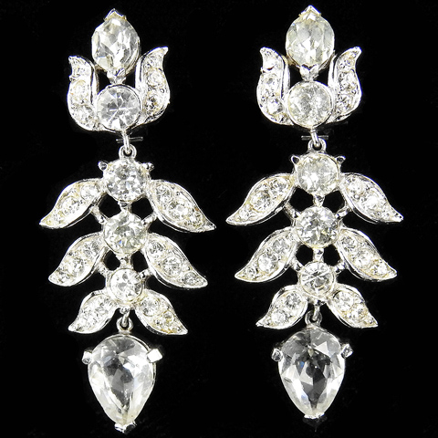 Trifari 'Alfred Philippe' Pave Leaves Chandelier Clip Earrings