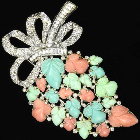 KTF Trifari 'Alfred Philippe' Pastel Fruit Salads Cluster with Pave and Baguettes Bow Pin