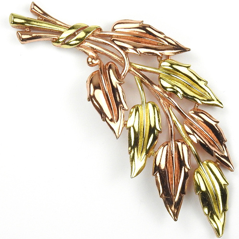 Trifari 'Alfred Philippe' Spray of Two Colour Gold Leaves Pin