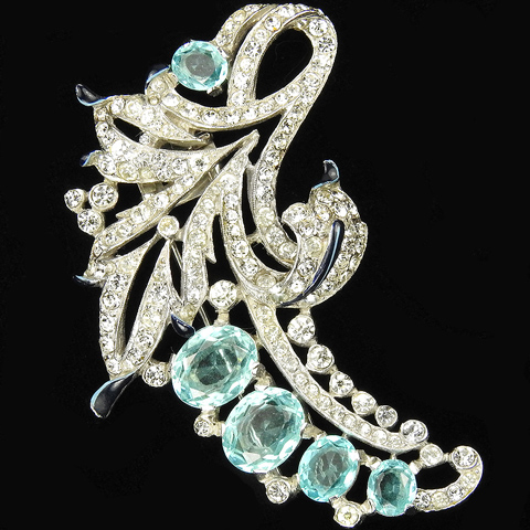 Trifari 'Alfred Philippe' Pave and Aquamarine Floral Swirl Pin Clip