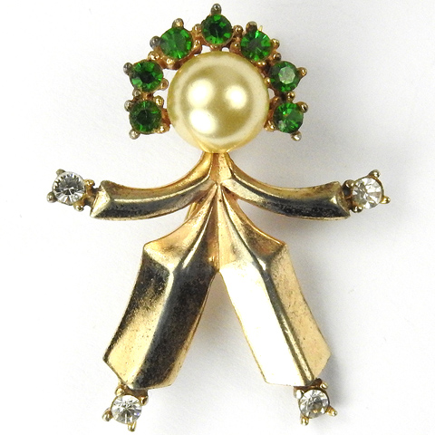 Trifari Sterling and Emeralds 'Alfred Philippe' 'Jon' or 'Hans' Boy Figural Pin