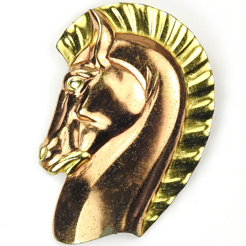 Trifari 'Alfred Philippe' Yellow and Rose Gold Horse Head Pin Clip