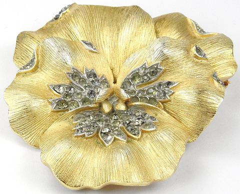 Trifari 'Alfred Philippe' Gold and Black Diamonds Large Pansy Pin
