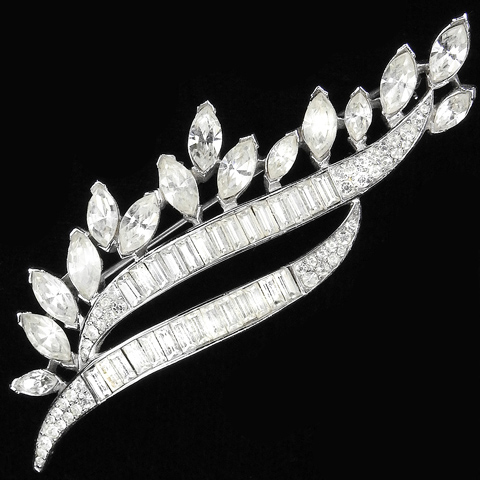 Trifari 'Alfred Philippe' Diamante Navettes and Baguettes Stylized Ear of Wheat 'Double Marquis' Pin