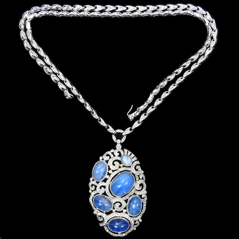 KTF Trifari 'Alfred Philippe' Pave Openwork Oval with Six Star Sapphires Pendant Necklace