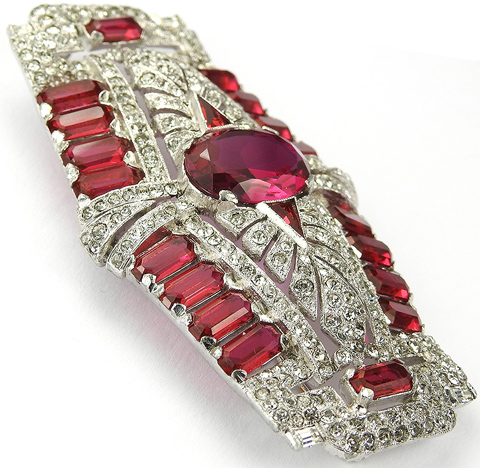 KTF Trifari 'Alfred Philippe' Deco Pave Diamante and Rubies Openwork ...