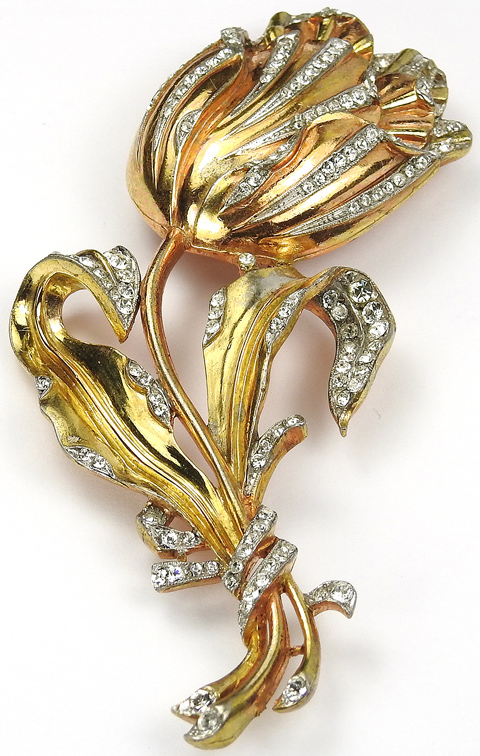 Trifari 'Alfred Philippe' Pave and Yellow Gold Tulip Flower Pin