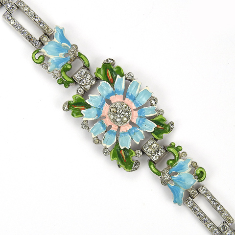 Trifari 'Alfred Philippe' 'Rue de la Paix' Pave and Enamel Blue and Pink Sunflower Bracelet