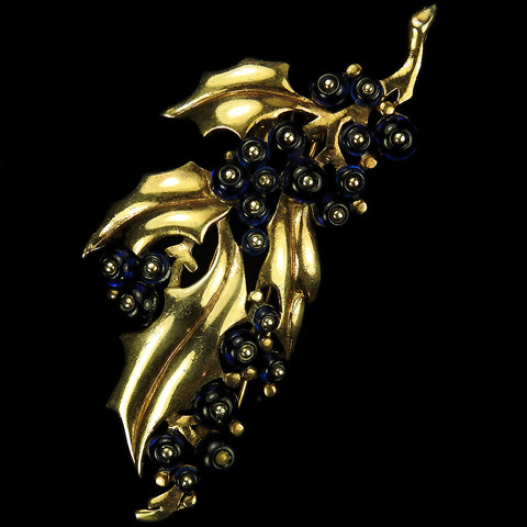 Trifari 'Alfred Philippe' Gold and Sapphire Shoebutton Holly and Berries Pin Clip