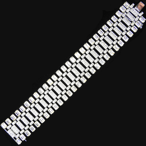 Trifari 'Alfred Philippe' Pave and Baguettes Wide Deco Links Bracelet