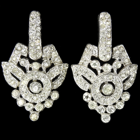 KTF Trifari 'Alfred Philippe' Pave Flower Circle Pattern Pendant Screwback Earrings