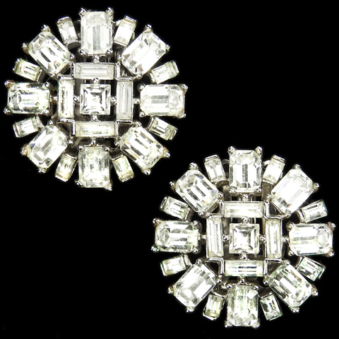 Trifari 'Alfred Philippe' 'Vanity Fair' Circular Baguette Clip Earrings