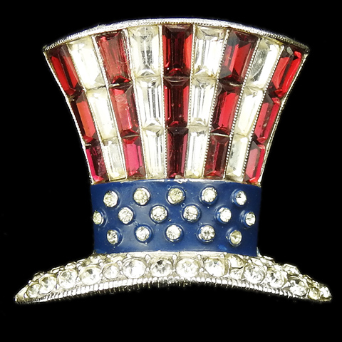 Trifari 'Alfred Philippe' WW2 US Patriotic Pave Enamel and Baguettes Uncle Sam's Hat Pin