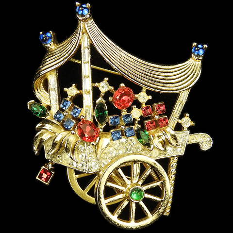 Trifari 'Alfred Philippe' 'Paris in the Spring' Gold and Multicolour Stones French Flower Cart Pin