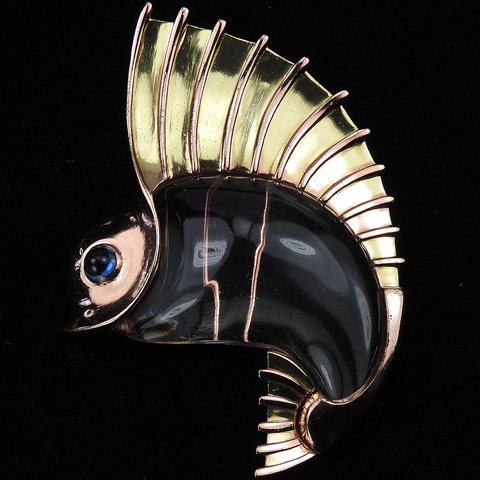 Trifari 'Norman Bel Geddes' Two Colour Gold Jelly Belly Sailfish Pin Clip