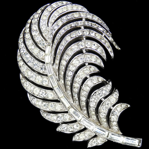 Trifari 'Alfred Philippe' Pave and Baguettes Curling Feather Leaf Pin
