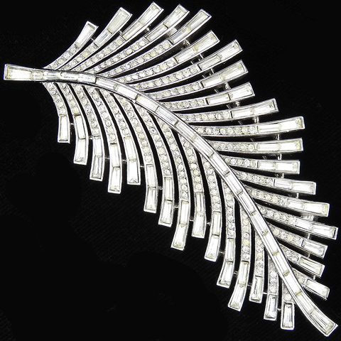 Trifari 'Alfred Philippe' Pave and Baguettes Large Feather Leaf Pin