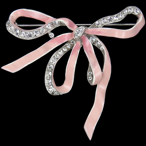 Trifari 'Alfred Philippe' Pave and Pink Enamel Bow Pin