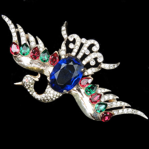 Trifari Sterling 'Alfred Philippe' Gold Pave and Multicolour Stones Swooping Firebird Bird Pin