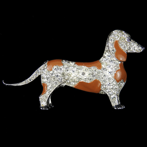 Trifari 'Alfred Philippe' Pave and Enamel Patches Dachshund Dog Pin