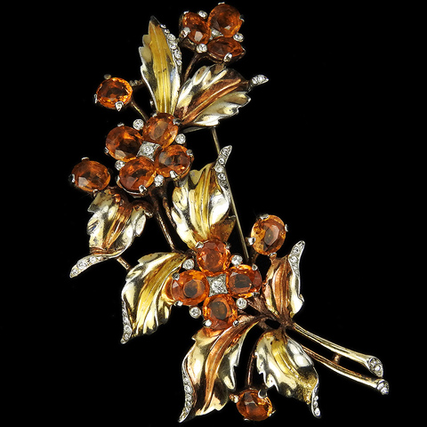 Trifari Sterling 'Alfred Philippe' Gold and Topaz Floral Spray Pin Clip