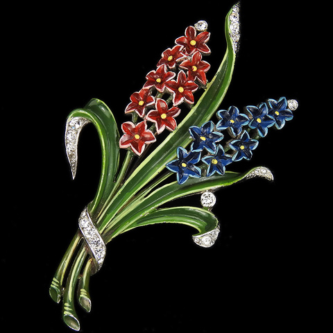 Trifari 'Alfred Philippe' Smaller Red and Blue Double Hyacinth Pin