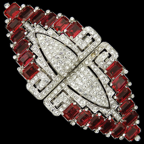 Trifari 'Alfred Philippe' Pave and Ruby Baguettes Chevrons Clipmate Pin ...