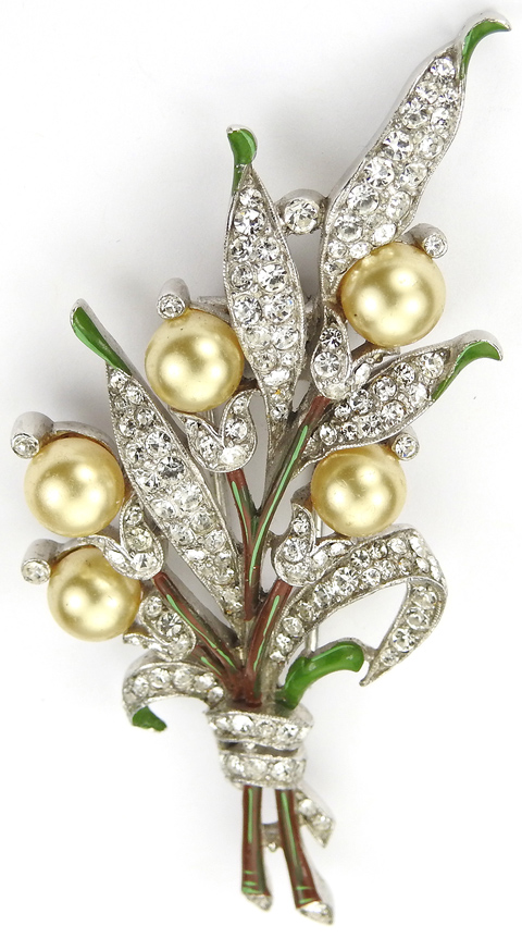 Trifari 'Alfred Philippe' Pave and Enamel Leaves and Pearl Flowers ...