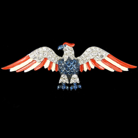Trifari 'Alfred Philippe' WW2 US Patriotic Pave and Enamel Red White and Blue American Eagle Pin