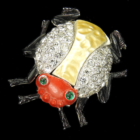 Trifari 'Alfred Philippe' Pave Enamel and Pearl Ladybug Pin Clip