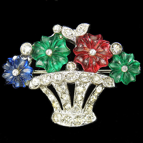 KTF Trifari (unsigned) 'Alfred Philippe' Pave and Three Colour Fruit Salad Flowers Flower Basket Pin