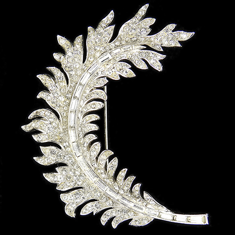 Trifari 'Alfred Philippe' Pave and Baguettes 'Royal Plume' Leaf Swirl Pin