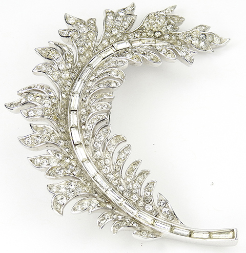Trifari 'Alfred Philippe' Pave and Baguettes 'Royal Plume' Leaf Swirl Pin