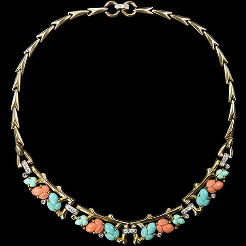 Trifari 'Alfred Philippe' 'Fragonard' Gold Branches and Tricolour Pastel Fruit Salads Four Element Choker Necklace