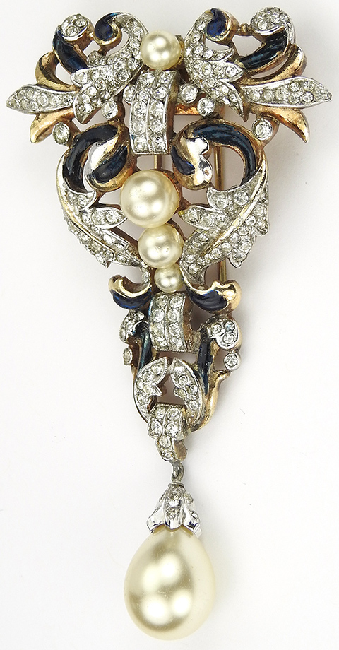 Trifari 'Alfred Philippe' Empress Eugenie Gold Pave and Enamel Scrolls ...