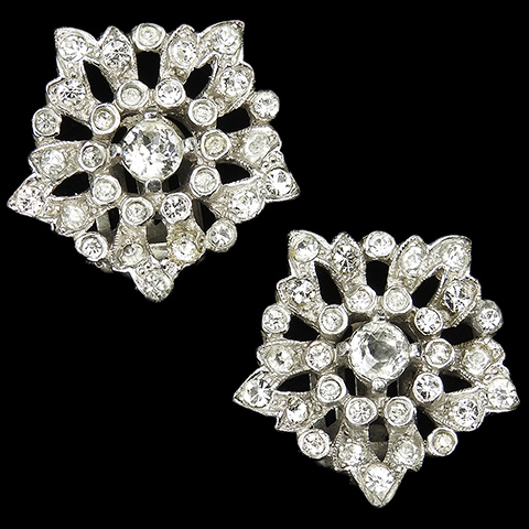 Trifari 'Alfred Philippe' Pave Flower Clip Earrings