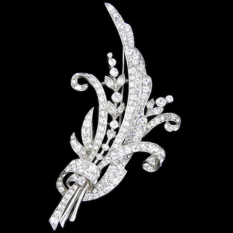 Trifari 'Alfred Spaney' Pave Leaves and Flowers Floral Spray Pin