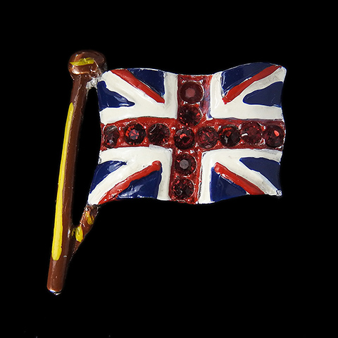 Trifari 'Alfred Philippe' WW2 Patriotic Pave Enamel and Rubies Miniature British Union Jack Flag Pin