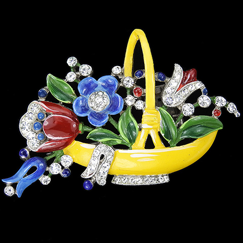 Trifari 'Alfred Philippe' Pave and Yellow Enamelled Flower Basket Pin Clip