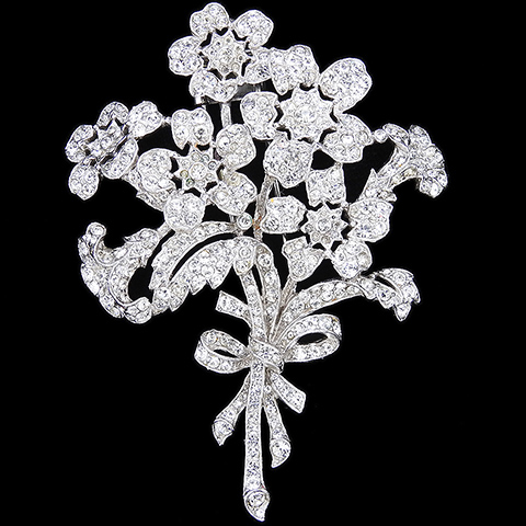 Trifari 'Joseph Wuyts' Pave Seven Flower Floral Spray with Bow Pin Clip