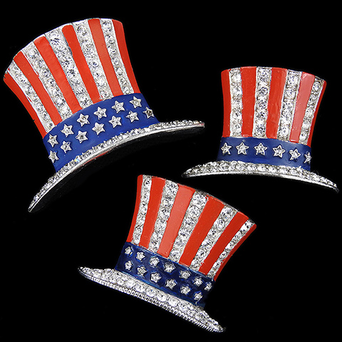 Trifari 'Alfred Philippe' WW2 US Patriotic Set of Large, Medium and Small Uncle Sam's Hat Pins
