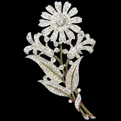 Trifari 'Alfred Philippe' Pave Daisy with Enamelled Stems Pin Clip